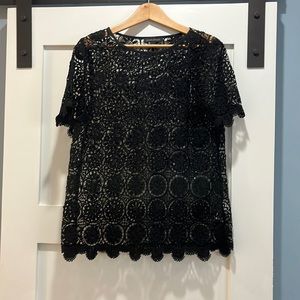 Banana Republic black crochet blouse short sleeve size M